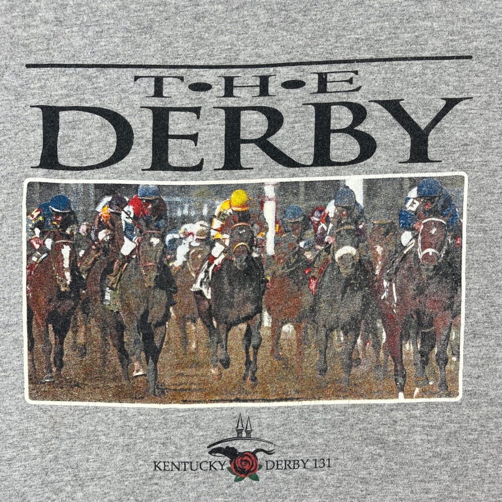 Kentucky Derby 131 Mens XL Gray T-Shirt Gildan Ultra Cotton Horse Racing Graphic